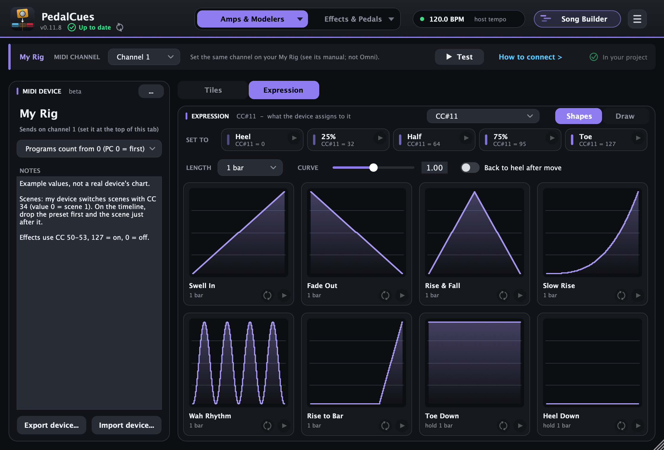 A custom device's Expression view