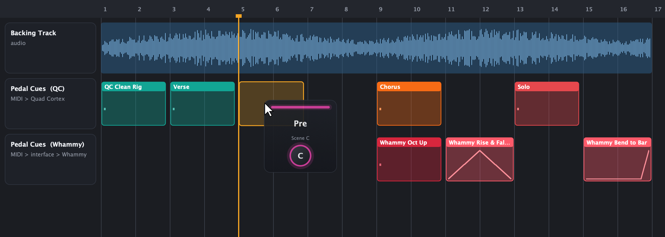 Cues on a DAW timeline